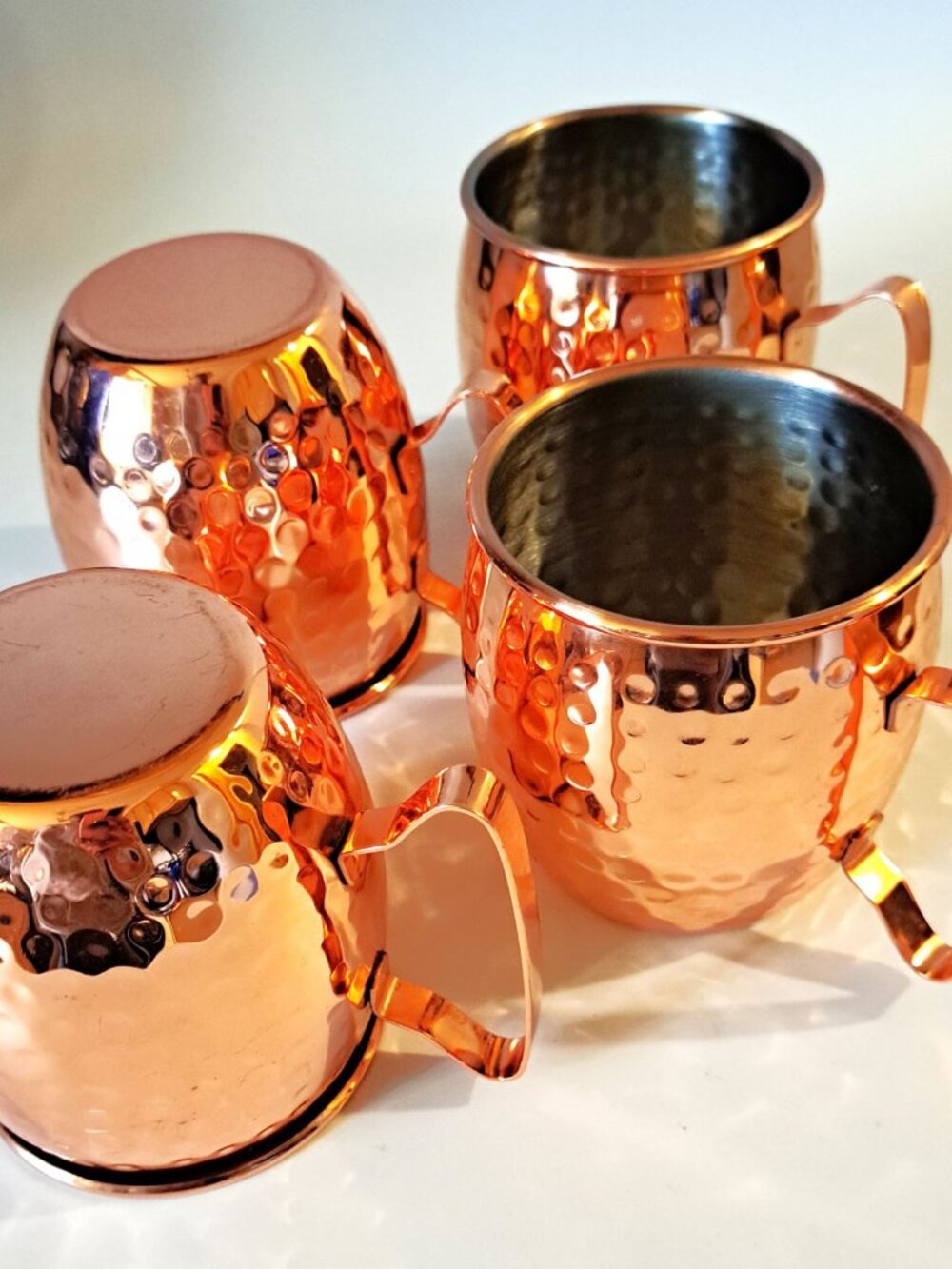 Hammered Copper and Stainless Steel Double Walled Mugs Set Of 4 NWOT 16-Ounce